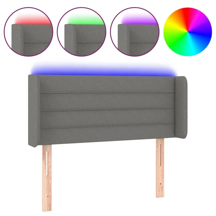 vidaXL Cabecero con luces LED de tela gris oscuro 93x16x78/88 cm (4)