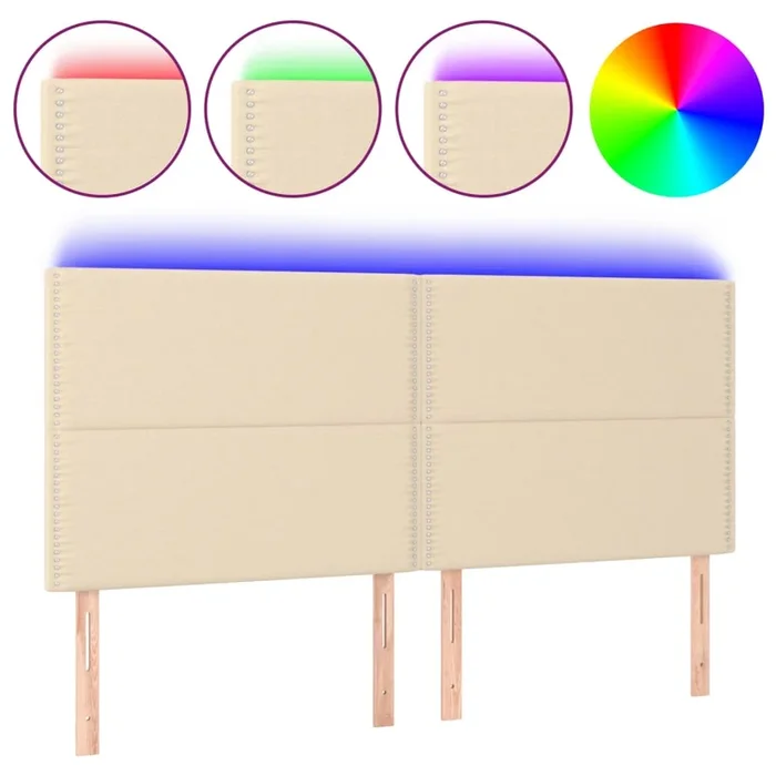 vidaXL Cabecero con luces LED tela crema 200x5x118/128 cm (2)