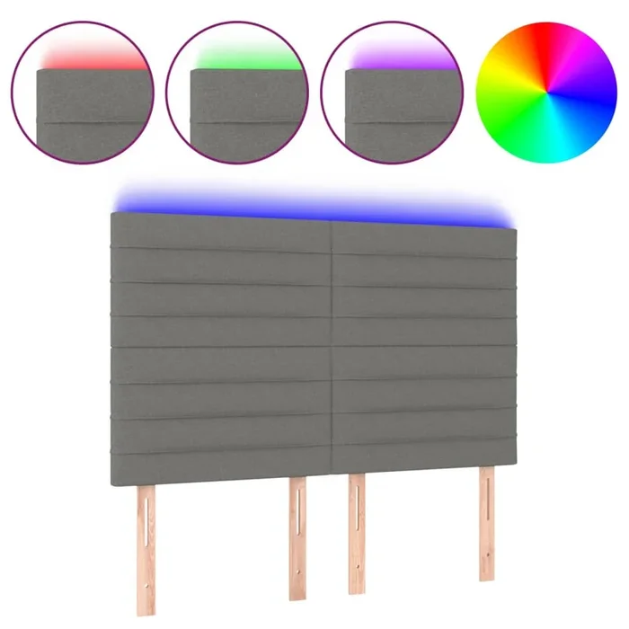 vidaXL Cabecero con luces LED tela gris oscuro 144x5x118/128 cm (3)