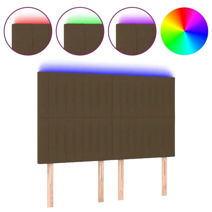 vidaXL Cabecero con luces LED tela marrón oscuro 144x5x118/128 cm (2)