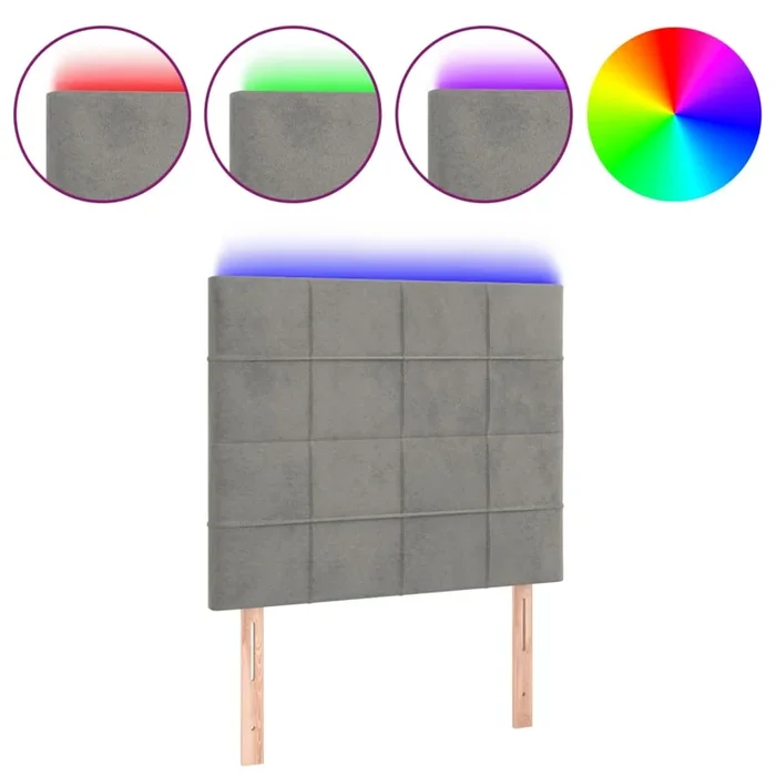 vidaXL Cabecero con luces LED terciopelo gris claro 100x5x118/128 cm (6)