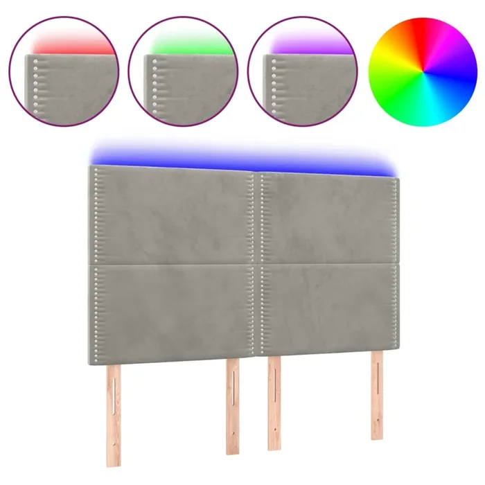 vidaXL Cabecero con luces LED terciopelo gris claro 144x5x118/128 cm (5)