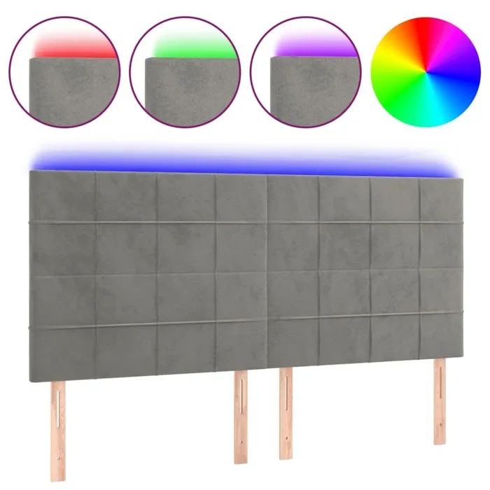 vidaXL Cabecero con luces LED terciopelo gris claro 180x5x118/128 cm (3)