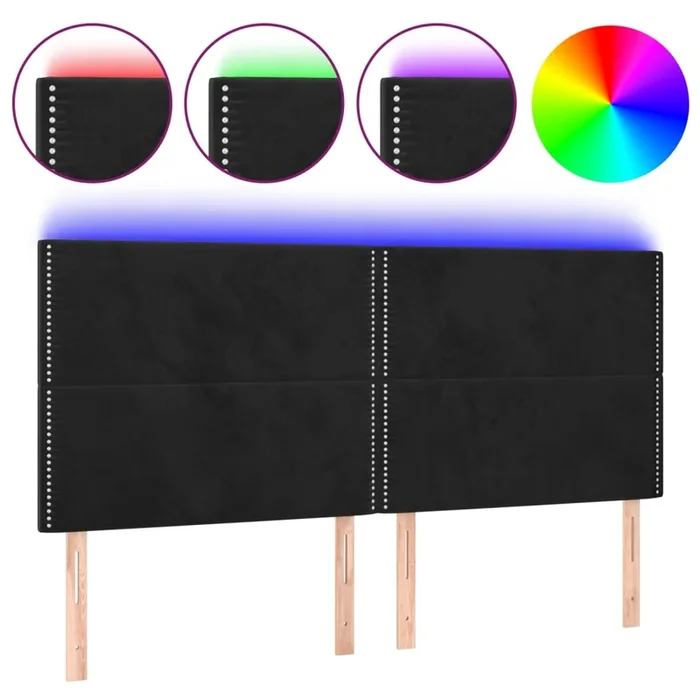 vidaXL Cabecero con luces LED terciopelo negro 160x5x118/128 cm (5)
