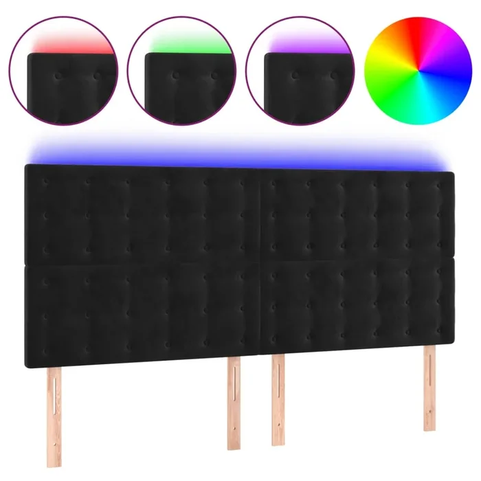 vidaXL Cabecero con luces LED terciopelo negro 200x5x118/128 cm (6)