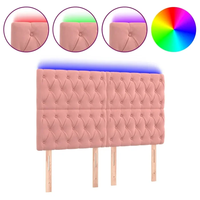 vidaXL Cabecero con luces LED terciopelo rosa 160x7x118/128 cm