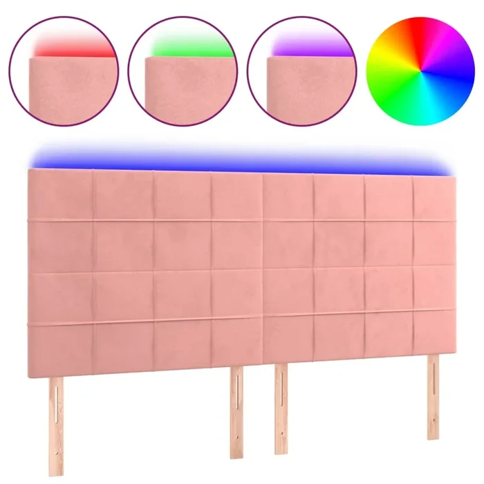 vidaXL Cabecero con luces LED terciopelo rosa 200x5x118/128 cm (4)