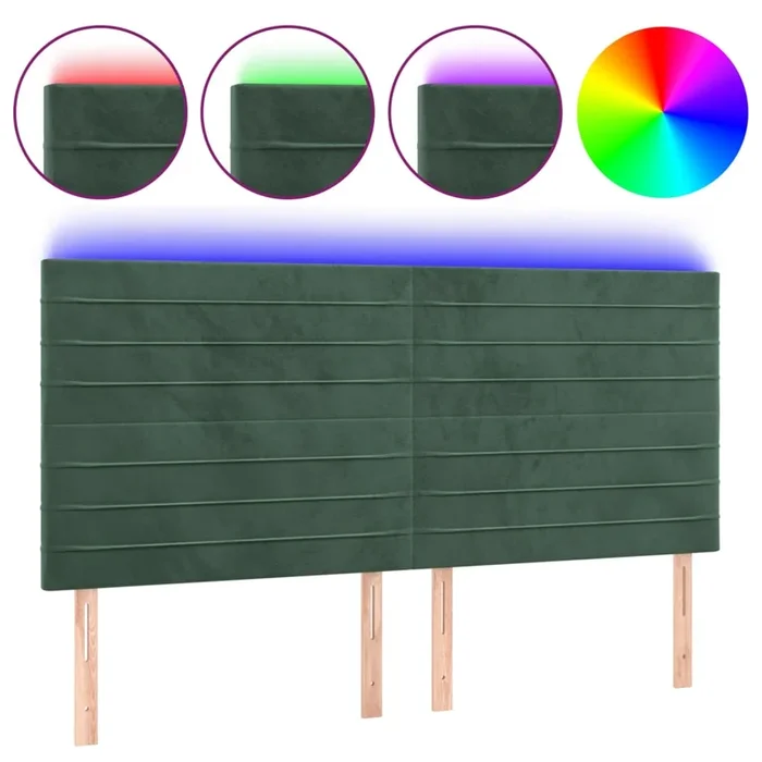vidaXL Cabecero con luces LED terciopelo verde oscuro 200x5x118/128 cm (3)
