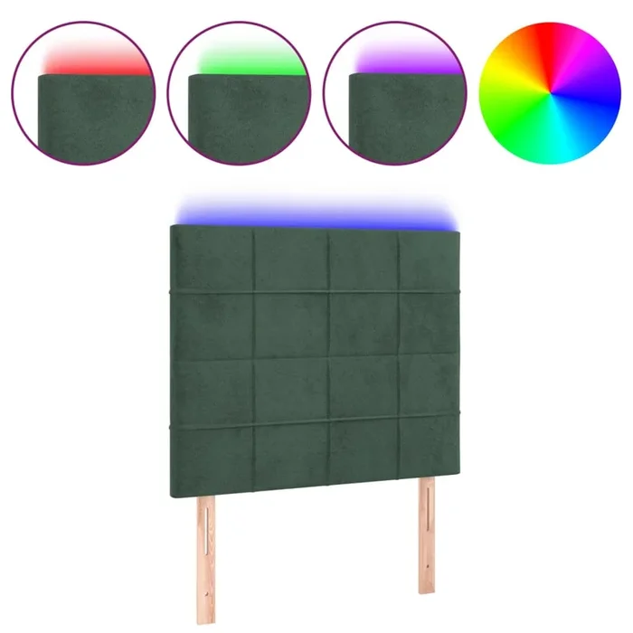vidaXL Cabecero con luces LED terciopelo verde oscuro 90x5x118/128 cm (2)