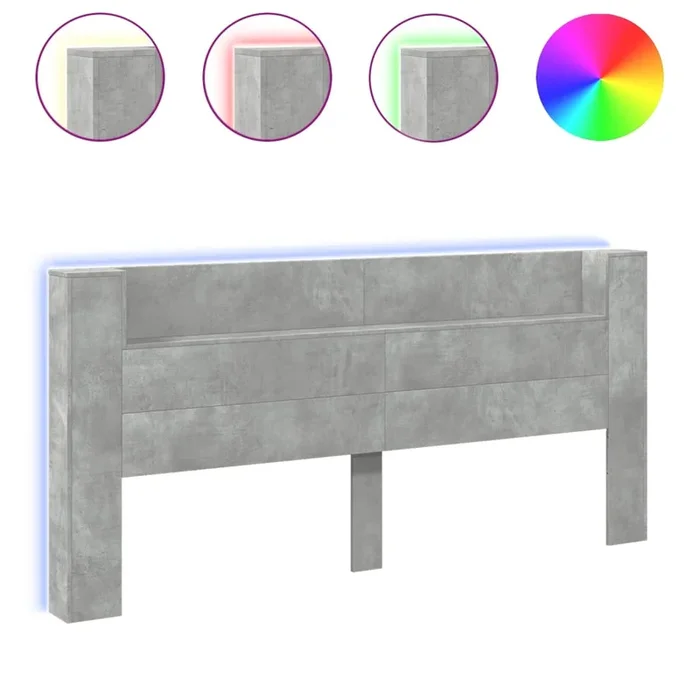vidaXL Cabecero de cama con luz LED gris hormigón 220×16,5×103,5 cm