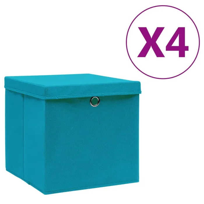 vidaXL Cajas de almacenaje con tapas 4 uds azul bebé 28x28x28 cm