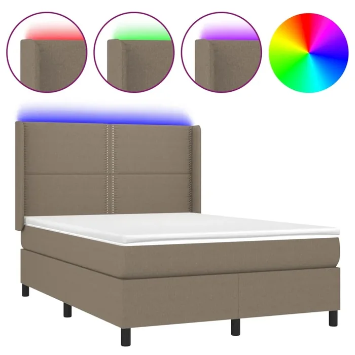 vidaXL Cama box spring colchón y luces LED tela gris taupe 140×200 cm (5)
