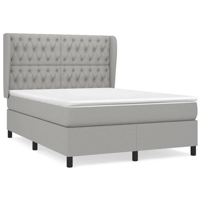 vidaXL Cama box spring con colchón tela gris claro 140×190 cm (147)