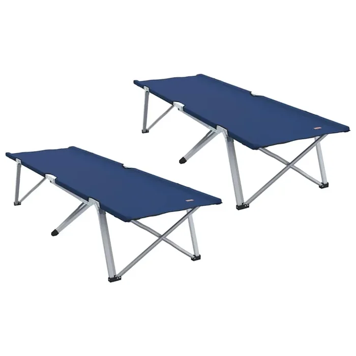 vidaXL Cama de Camping Plegable Manual 2 pcs Azul 62 x 194 x 42 cm