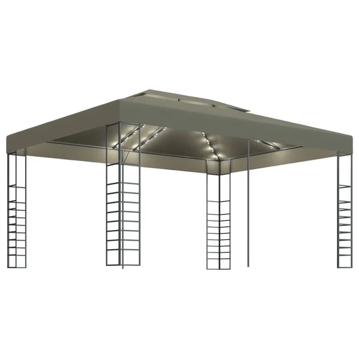 vidaXL Carpa cenador de jardín con tira de luz LED 3x4m taupé 180 g/m²
