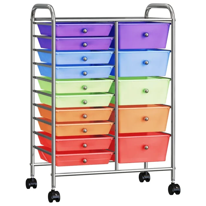 vidaXL Carrito de almacenaje portátil XXL 15 cajones plástico multicolor