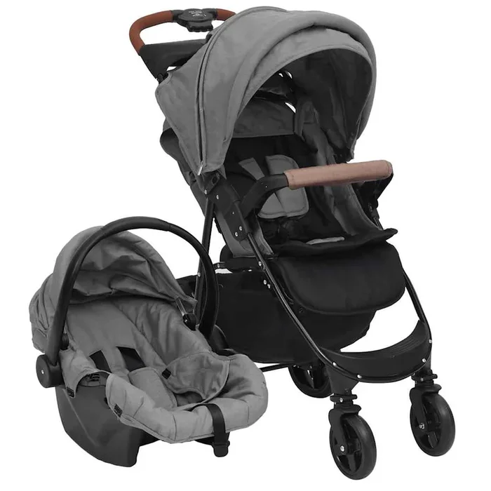 vidaXL Carrito de bebés 3 en 1 de acero gris claro