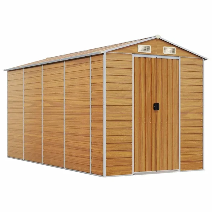 vidaXL Caseta de jardín acero galvanizado marrón claro 191x385x198 cm