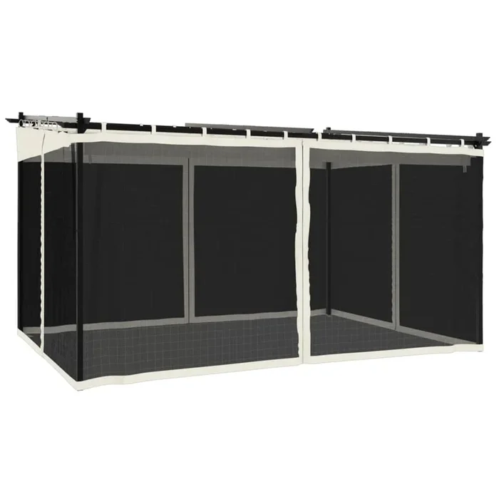 vidaXL Cenador con paredes de malla acero crema 4×3 m