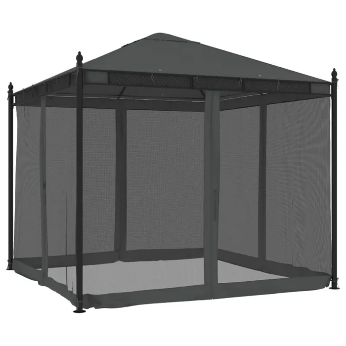 vidaXL Cenador con paredes de malla acero gris antracita 2,93×2,93 m