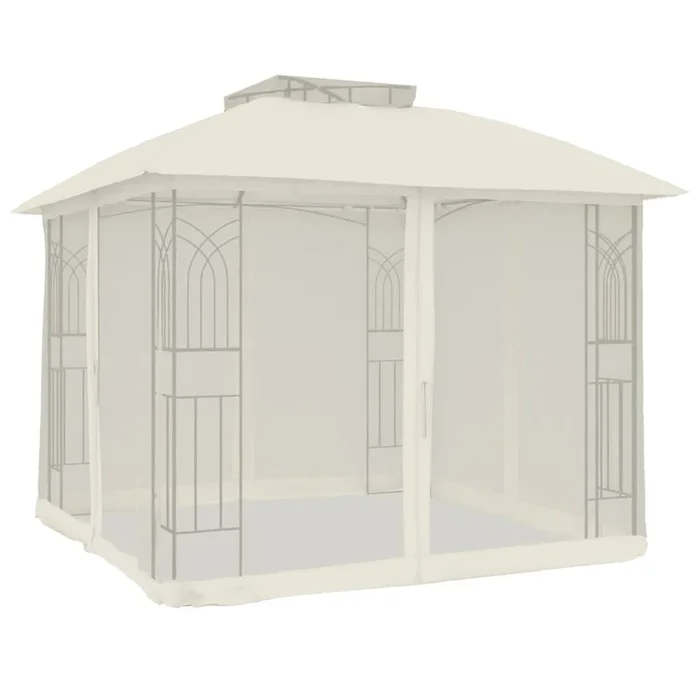 vidaXL Cenador doble techo y paredes de malla acero crema 2,94×2,94 m