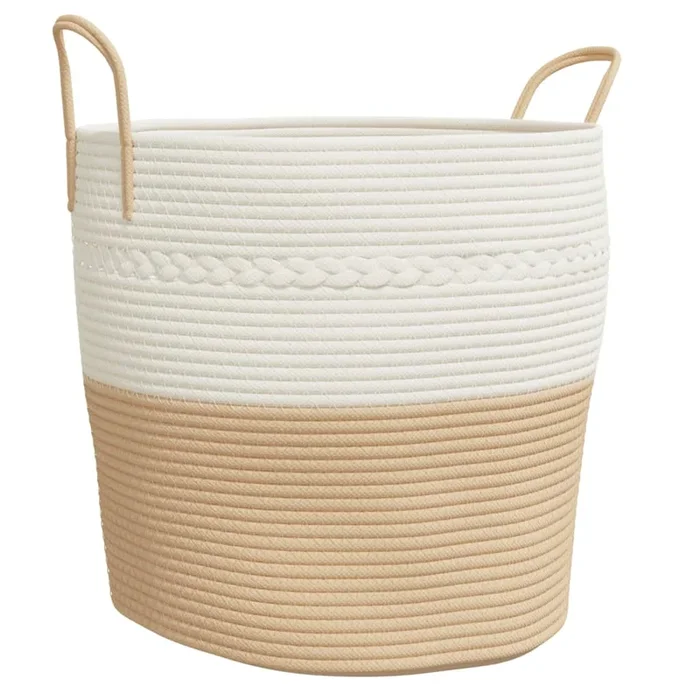 vidaXL Cesta de almacenaje algodón beige y blanco Ø43×38 cm