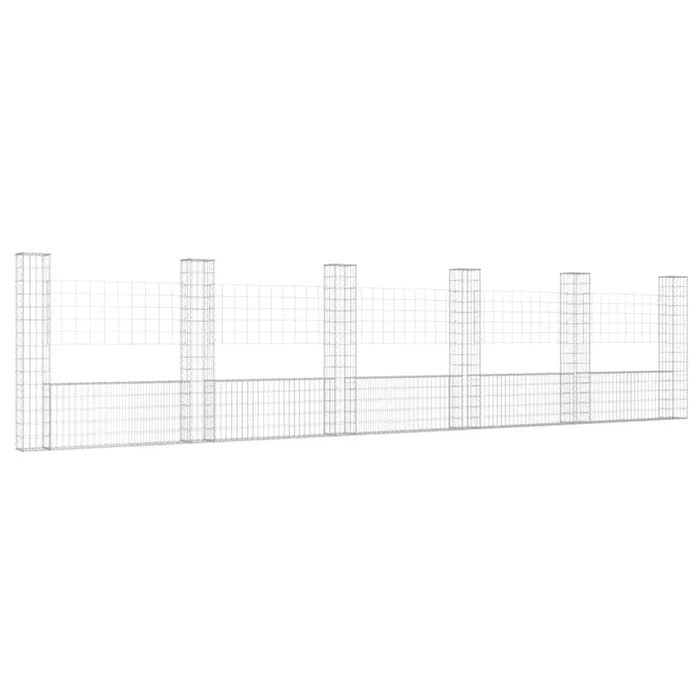 vidaXL Cesta de gaviones forma de U 6 postes de hierro 620x20x150 cm