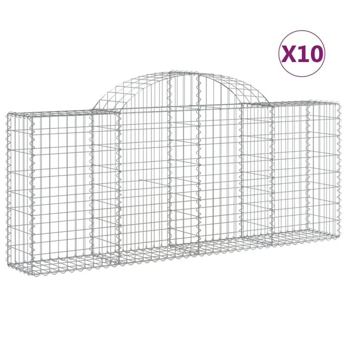 vidaXL Cestas de gaviones 10 uds forma de arco hierro 200x30x80/100 cm