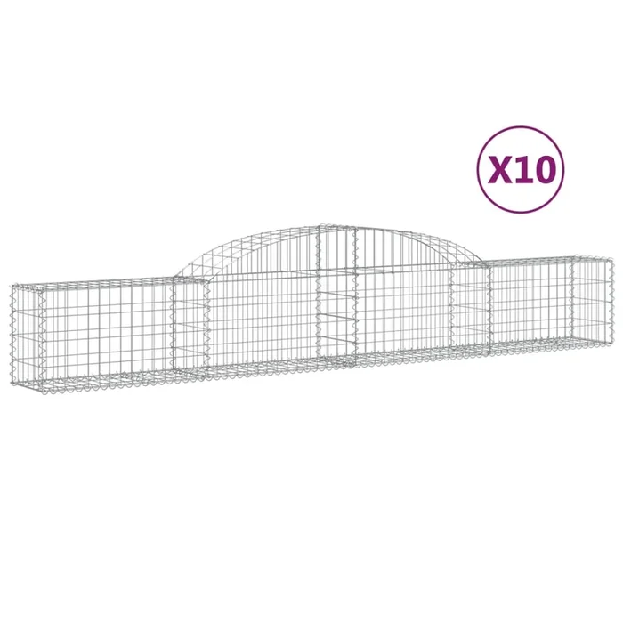 vidaXL Cestas de gaviones 10 uds forma de arco hierro 300x30x40/60 cm