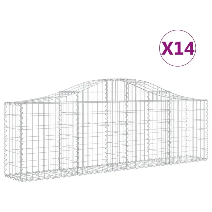 vidaXL Cestas de gaviones 14 uds forma de arco hierro 200x30x60/80 cm (2)