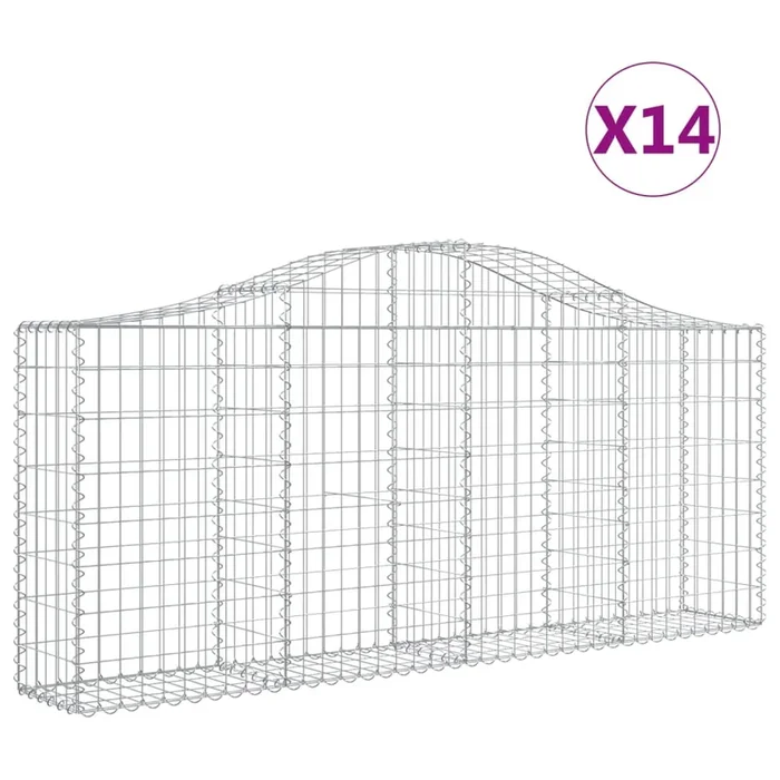 vidaXL Cestas de gaviones 14 uds forma de arco hierro 200x30x80/100 cm (2)