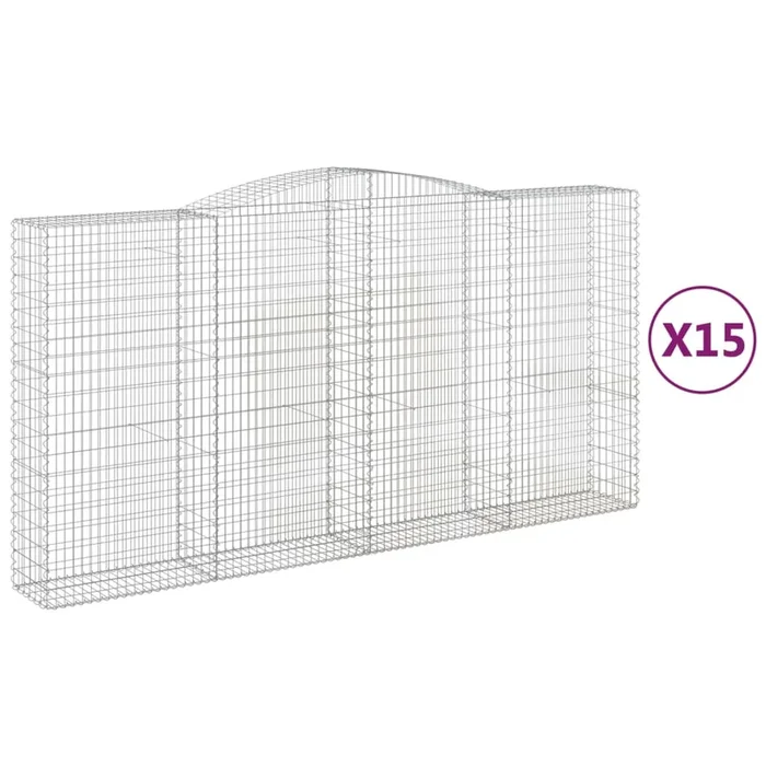 vidaXL Cestas de gaviones 15 uds forma de arco hierro 400x50x200/220cm