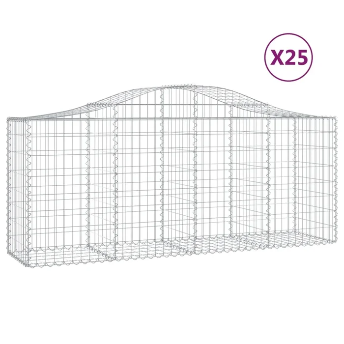 vidaXL Cestas de gaviones 25 uds forma de arco hierro 200x50x80/100 cm (2)