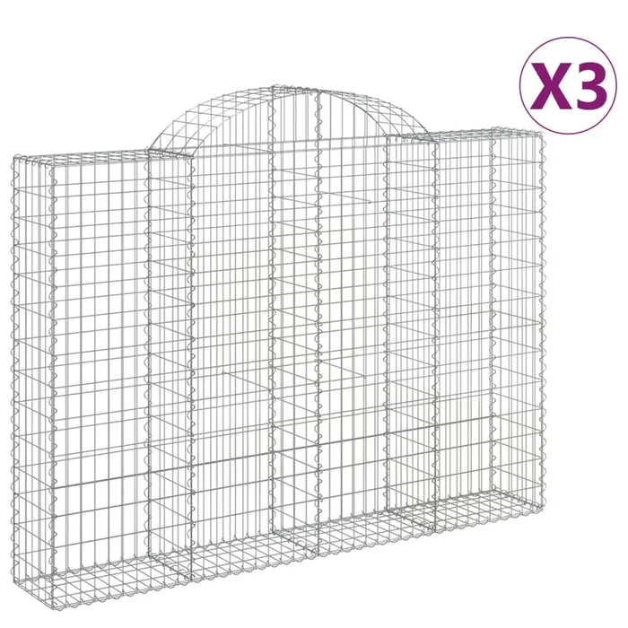 vidaXL Cestas de gaviones 3 uds forma de arco hierro 200x30x140/160 cm
