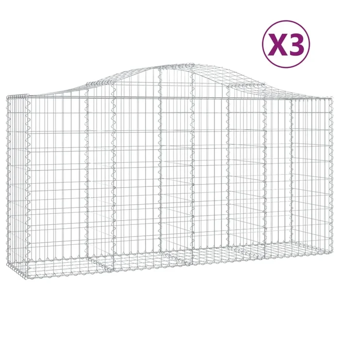 vidaXL Cestas de gaviones 3 uds forma de arco hierro 200x50x100/120cm (2)