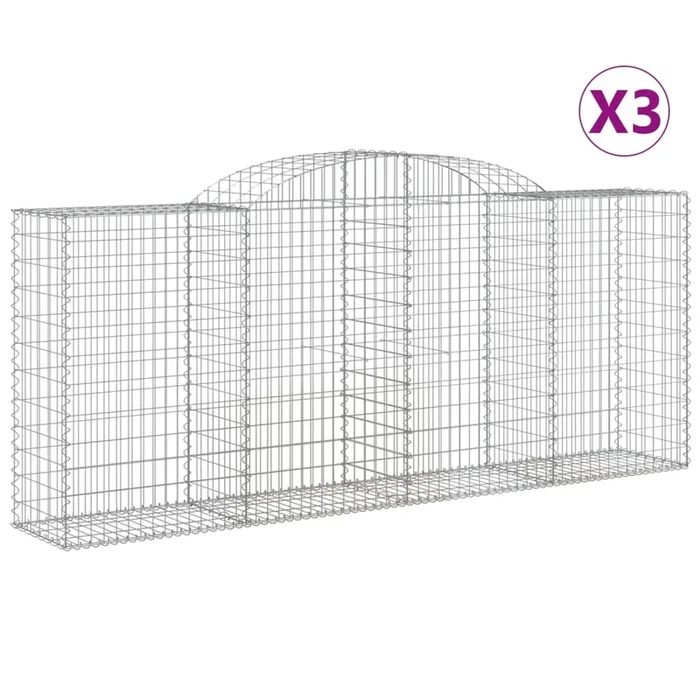 vidaXL Cestas de gaviones 3 uds forma de arco hierro 300x50x120/140 cm