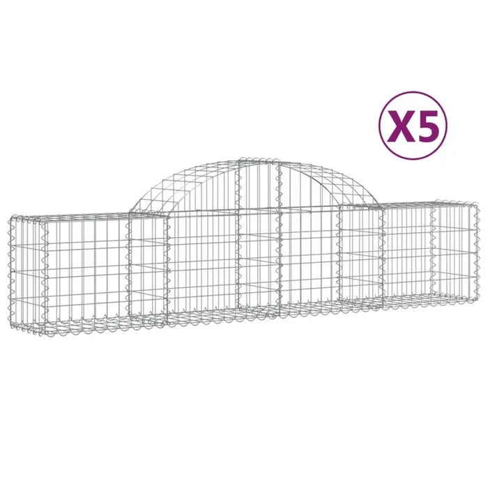 vidaXL Cestas de gaviones 5 uds forma de arco hierro 200x30x40/60 cm