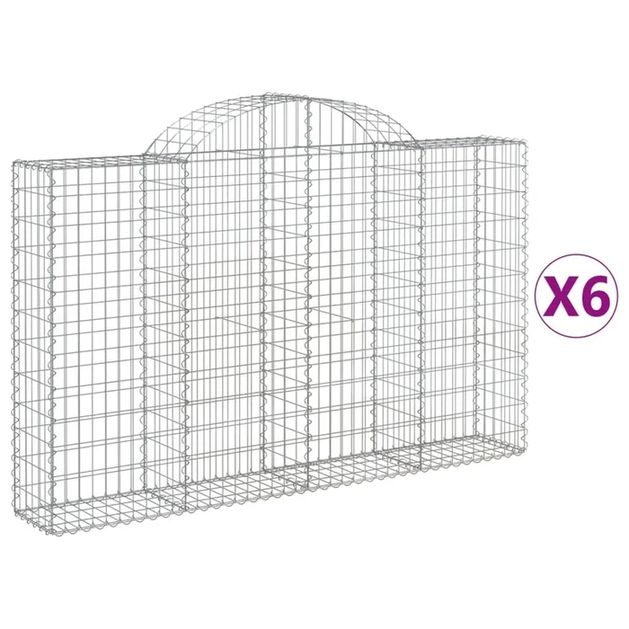 vidaXL Cestas de gaviones 6 uds forma de arco hierro 200x30x120/140 cm