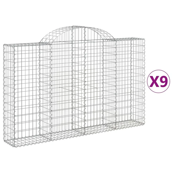 vidaXL Cestas de gaviones 9 uds forma de arco hierro 200x30x120/140 cm