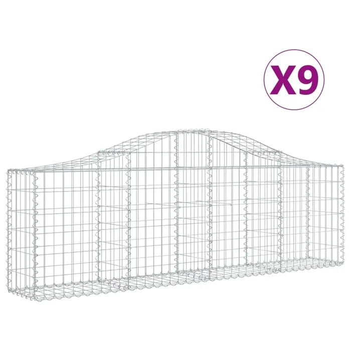 vidaXL Cestas de gaviones 9 uds forma de arco hierro 200x30x60/80 cm (2)