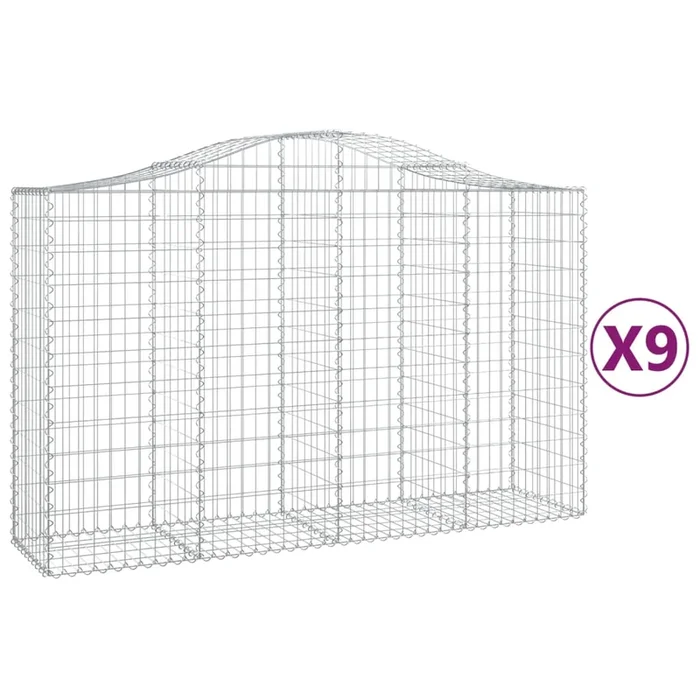 vidaXL Cestas de gaviones 9 uds forma de arco hierro 200x50x120/140 cm (2)