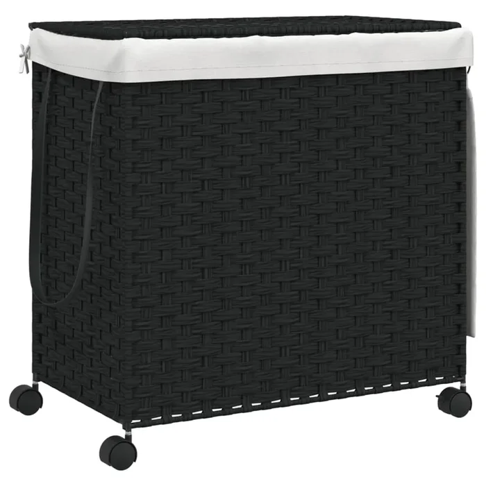 vidaXL Cesto para ropa sucia con ruedas ratán negro 60x35x60,5 cm