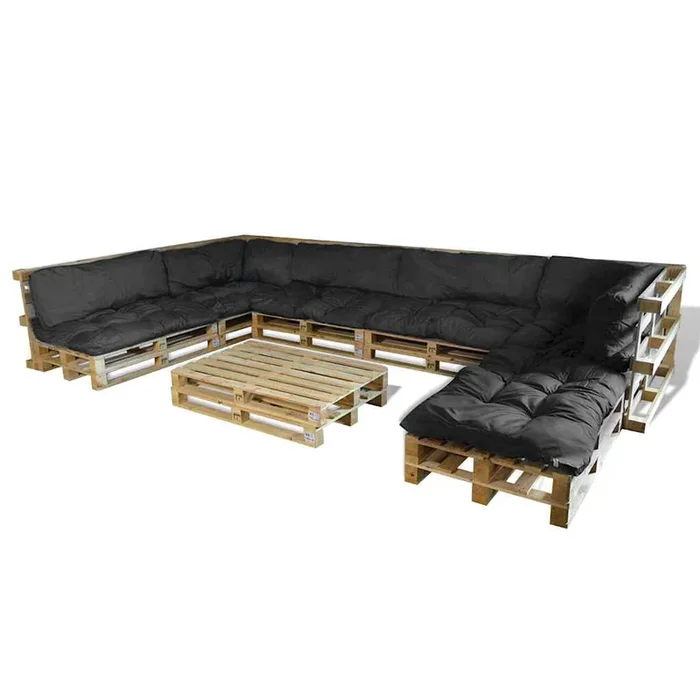 vidaXL Cojín para Sofá Pallet 13 pcs Negro 120 x 80 x 10 cm tela