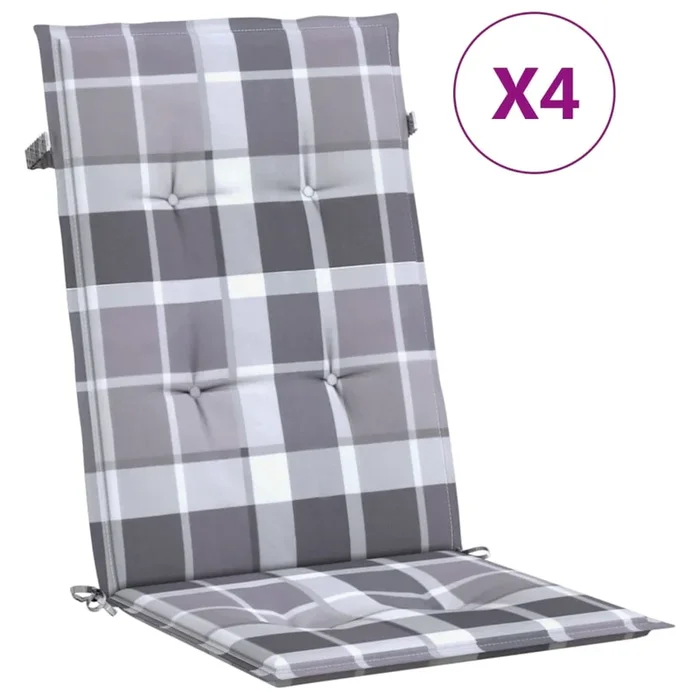 vidaXL Cojín silla jardín respaldo alto 4 uds cuadros gris 120x50x3 cm