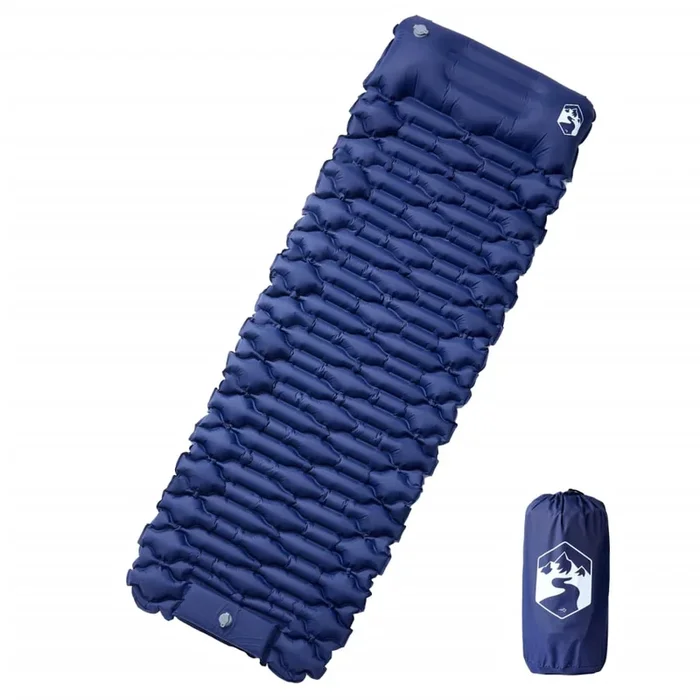 vidaXL Colchón de camping autoinflable con almohada 1 persona azul (3)