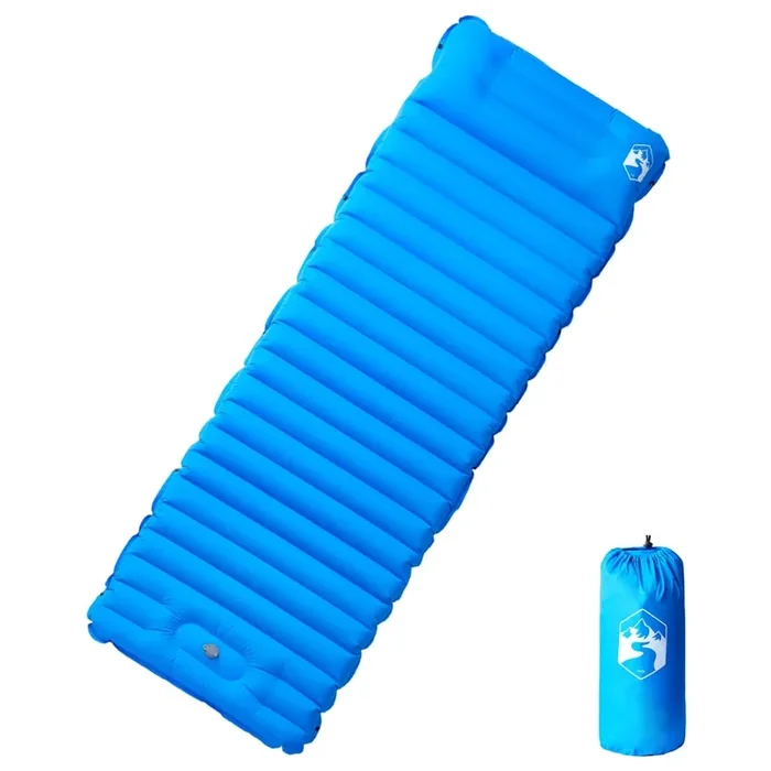 vidaXL Colchón de camping autoinflable con almohada 1 persona azul (4)