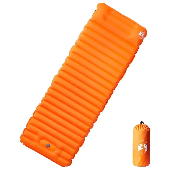 vidaXL Colchón de camping autoinflable con almohada 1 persona naranja (6)
