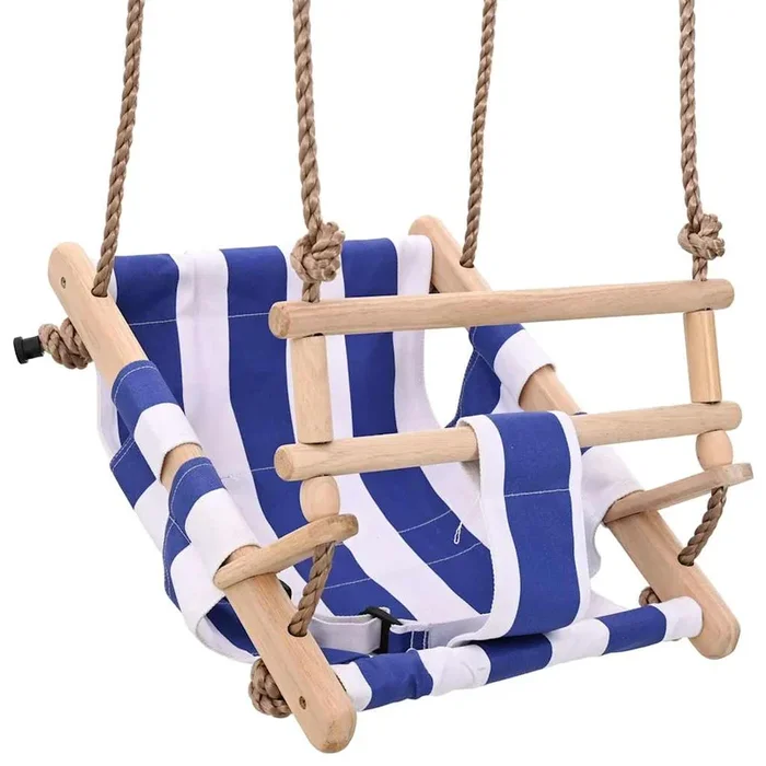 vidaXL Columpio de bebé con cinturón de seguridad algodón madera azul