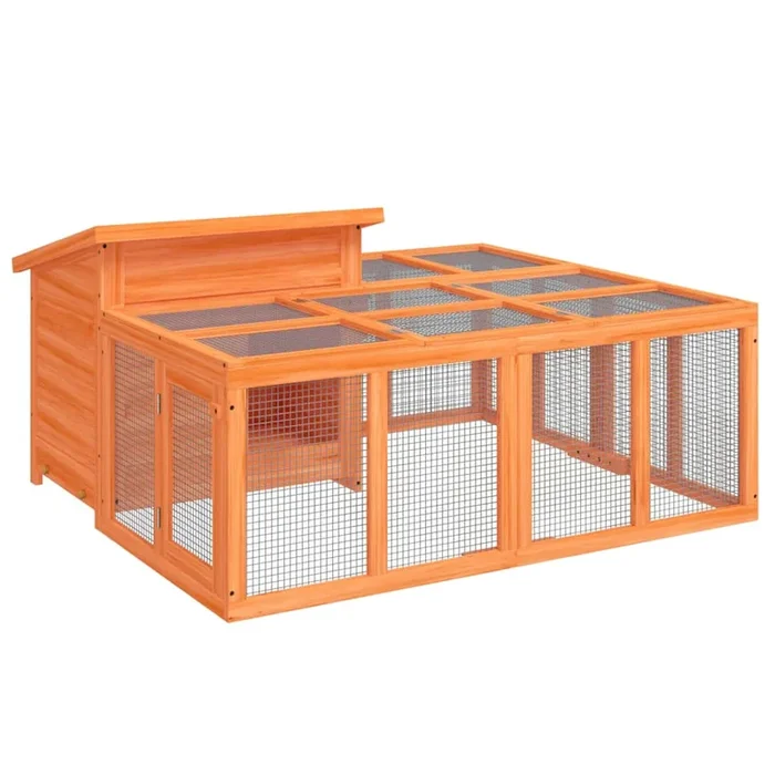 vidaXL Conejera de madera maciza de pino marrón 144x123x67,5 cm