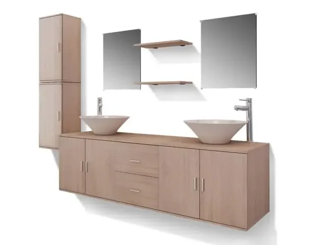 vidaXL conjunto de muebles de baño con lavabo y grifo 11 piezas beige | Brico Depôt Top Qualità